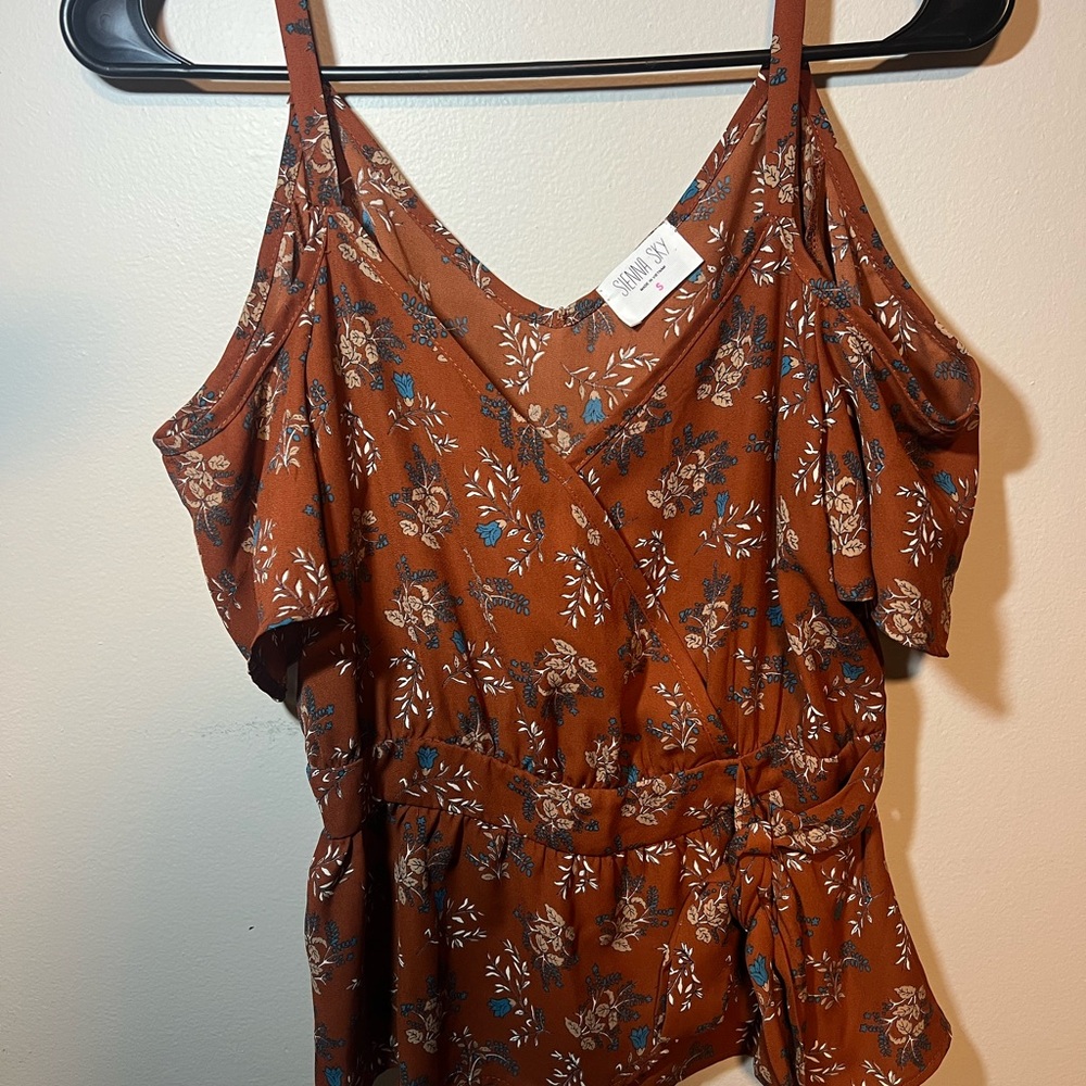 Sienna Sky Rust Floral Cold Shoulder Blouse